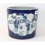 A 19th / early 20th century Chinese hand painted porcelain brush pot with under glazed blue