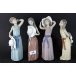 4 Lladro figures of girls with hats, H 25cm