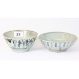 2 early Chinese provincial hand painted porcelain rice bowls