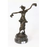 An Art Deco style bronze figure of a lady dancer, H 37cm