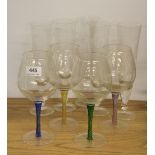 4 Italian air stem wine glasses and 5 etched glasses