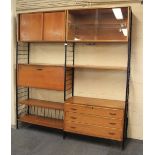 A 1970s Ladderax triple width wall unit (2 sections shown assembled), W 276cm overall