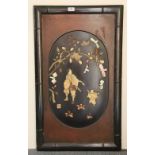 A 19th century Japanese lacquer framed ivory and mother of pearl inlaid panel, 91cm x 54cm