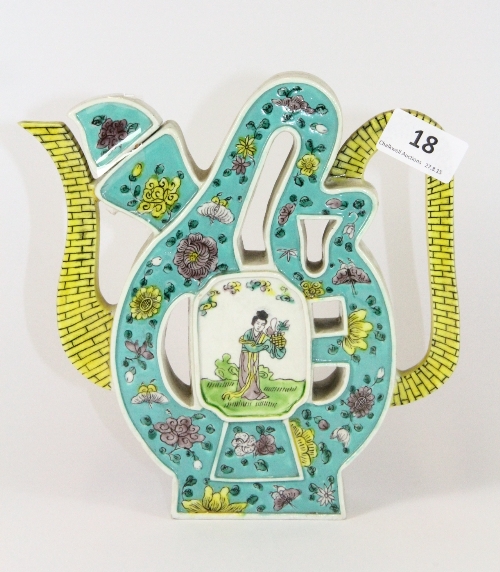 An unusual mid 20th century Chinese porcelain character teapot H 20.5cm