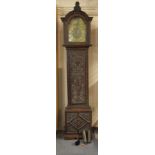 An 18th century brass dial carved oak long cased clock with date and second hand by William Grimes