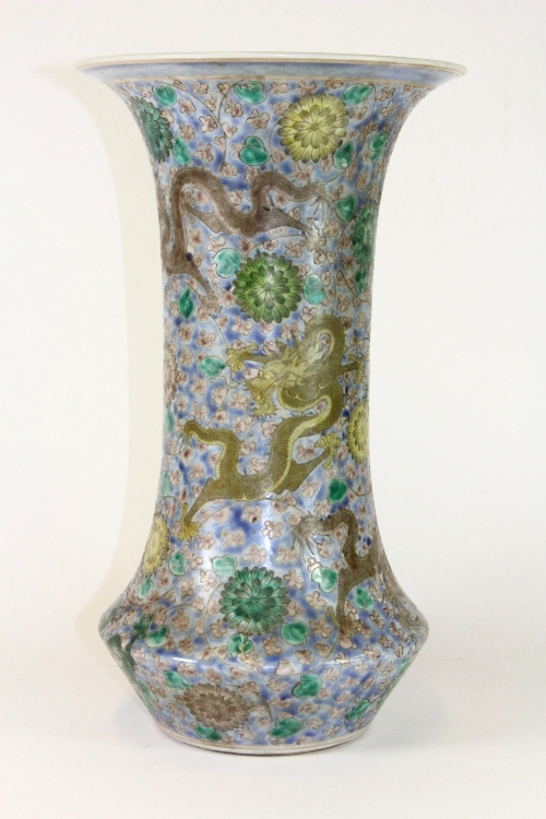 A Chinese hand painted porcelain vase incised and decorated with images of dragons, H 39cm, 19th/ - Image 2 of 4