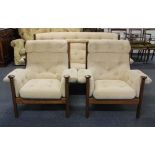 A 1970s stylish teak three piece suite, probably Scandinavian (not for domestic use)