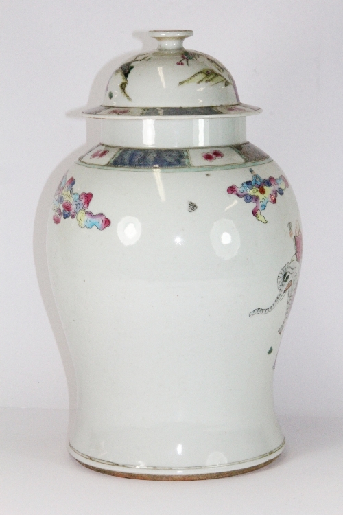 A Chinese hand painted porcelain jar and lid, probably mid 20thC H 41cm - Image 2 of 7