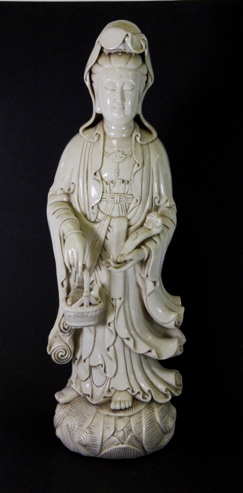 A large ivoire de chine porcelain figure of the Goddess Guan Yin, H 58cm