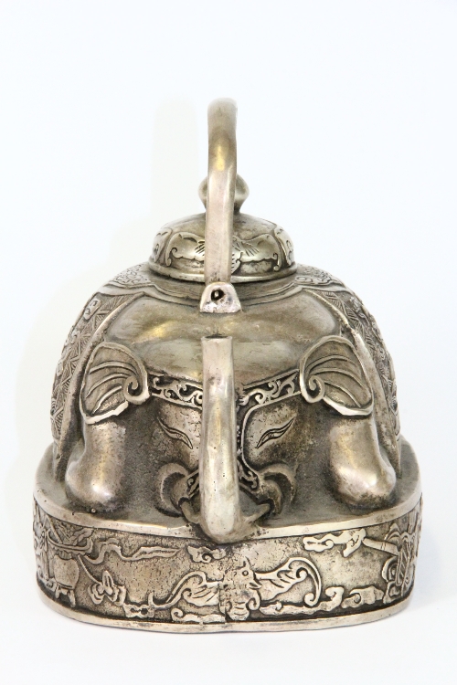 An unusual Chinese silvered bronze elephant teapot, H 17cm - Image 3 of 4