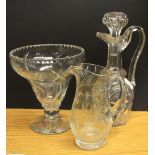 A Georgian cut crystal claret jug (A/F) and 2 other cut glass items