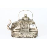 An unusual Chinese silvered bronze elephant teapot, H 17cm
