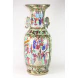 A large 19th century Famille rose decorated and celadon glazed Chinese porcelain vase, H 62cm, (