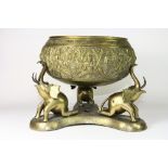 A 19th century Indian brass bowl and stand, Dia 30cm, H 25cm