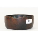 A Tibetan Buddhist turned wooden yak butter bowl, H 7cm Dia 16cm