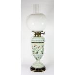 A 19th century hand enamelled opaline glass oil lamp, H 64cm