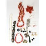 A quantity of coral and other jewellery items