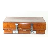A superb vintage Revelation expandable leather suitcase by Flax Fibre Foundation, 61cm x 38cm x