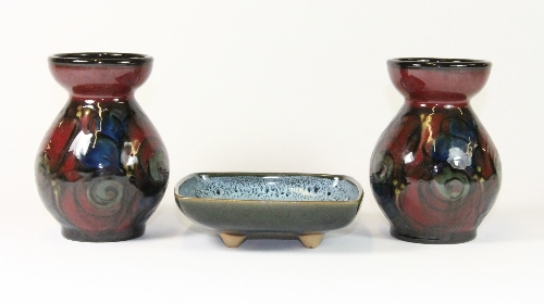 2 Danish studio pottery vases and a studio pottery dish