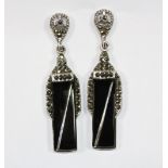 A pair of Art Deco style 925 silver, onyx and marcasite earrings