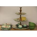 A continental hand painted porcelain cake stand, sandwich set and other items