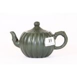 An unusual Chinese green Yi Xing terracotta teapot, H 9.5cm
