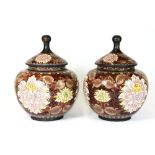 A pair of Chinese cloisonné on copper jars and lids, H 25cm