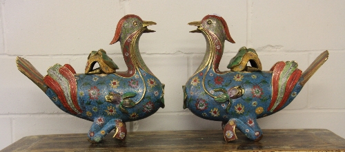 A superb pair of large Chinese gilt cloisonné on bronze censors. H41cm L47cm. Prov. Property of a