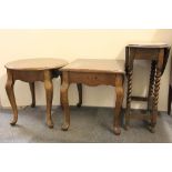A small oak barley twist tea table and 2 occasional tables