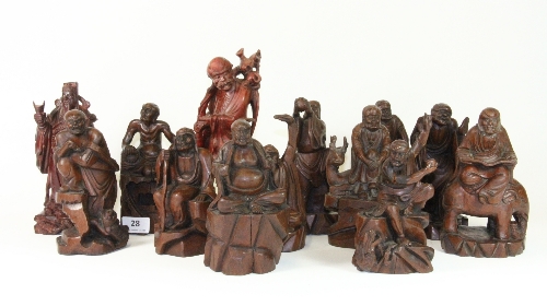 13 old Chinese carved wooden figures