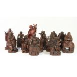 13 old Chinese carved wooden figures