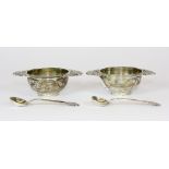 A pair of heavy hallmarked silver salts (W 8cm), marked Sheffield, circa 1896, maker JR, together