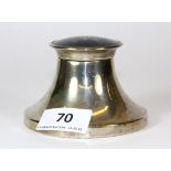 A hallmarked silver and tortoise shell capstan inkwell, Dia 9.5cm, H 7cm