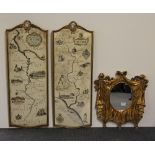 A gilt framed mirror and 2 decorative river maps of the Tiber and the Seine