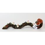 An ornate Chinese hand painted porcelain Ruyi sceptre with peach and bat decoration, L 32cm