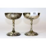 A pair of hallmarked silver champagne goblets, H 11cm