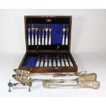 A cased silver plated cutlery set and a number of serving items