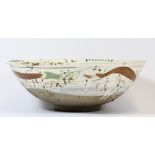 A Yuan style Chinese hand painted pottery bowl, Dia 22cm, H 8cm