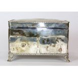 A hallmarked silver jewellery casket with 2 small drawers, Chester circa 1909 by G.N.R.H, 14cm x 9cm