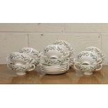 12 settings of Royal Doulton "Almond Willow" pattern soup bowls and saucers