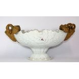 An early English porcelain centre piece with rams head handles (W:40cm x H: 19.5cm)