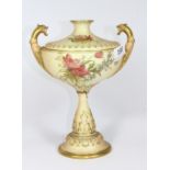An early Royal Worcester blush stem bowl, H 22cm, A/F
