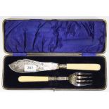 A cased hallmarked silver fish serving set