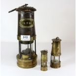 An early GPO "miners" lamp and 2 miniature miners lamps