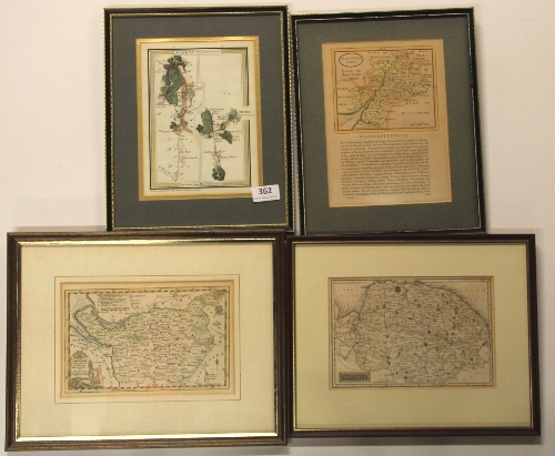 5 good framed early prints for Cheshire, Norfolk, Gloucestershire and a coaching map from London