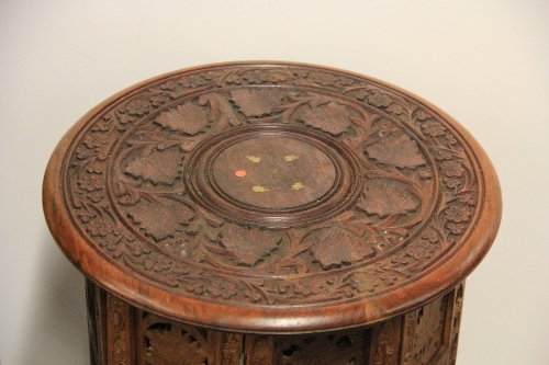 Islamic Interest. A mother of pearl and camel bone inlaid octagonal table together with a carved - Image 4 of 4