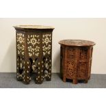 Islamic Interest. A mother of pearl and camel bone inlaid octagonal table together with a carved