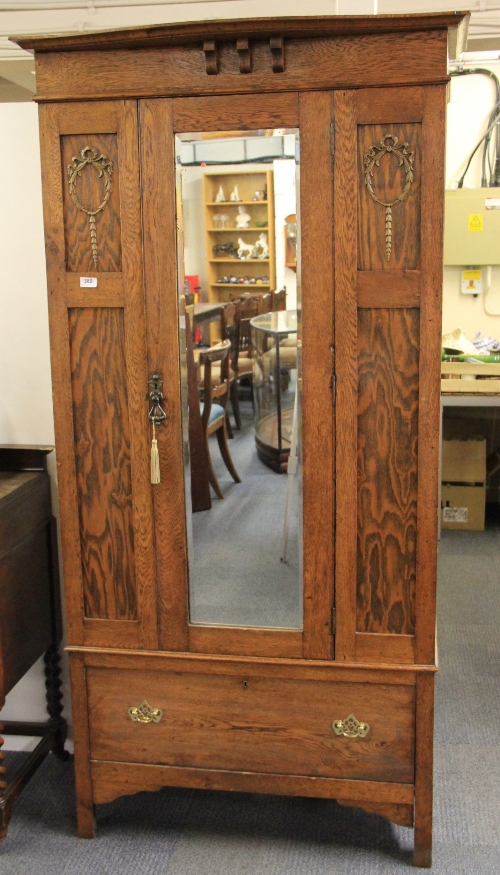 A Victorian oak single door wardrobe, W. 95cm, H. 189cm.