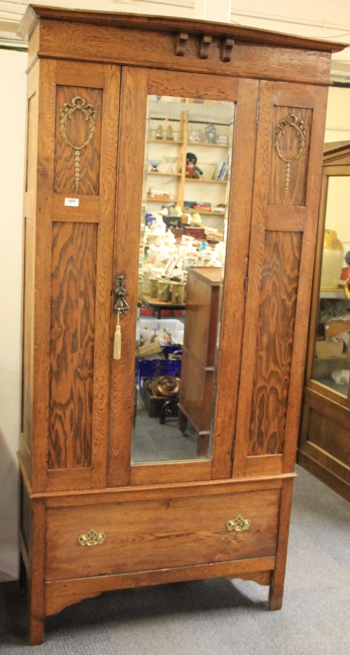 A Victorian oak single door wardrobe, W. 95cm, H. 189cm. - Image 2 of 2