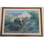 5 framed Cuneo prints of steam engines, 66cm x 48cm